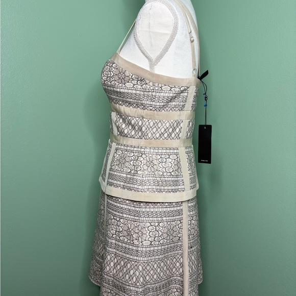 NWT BCBGMaxAzria Cream and Black Lace Midi Dress 0 zipper - Picture 2 of 16